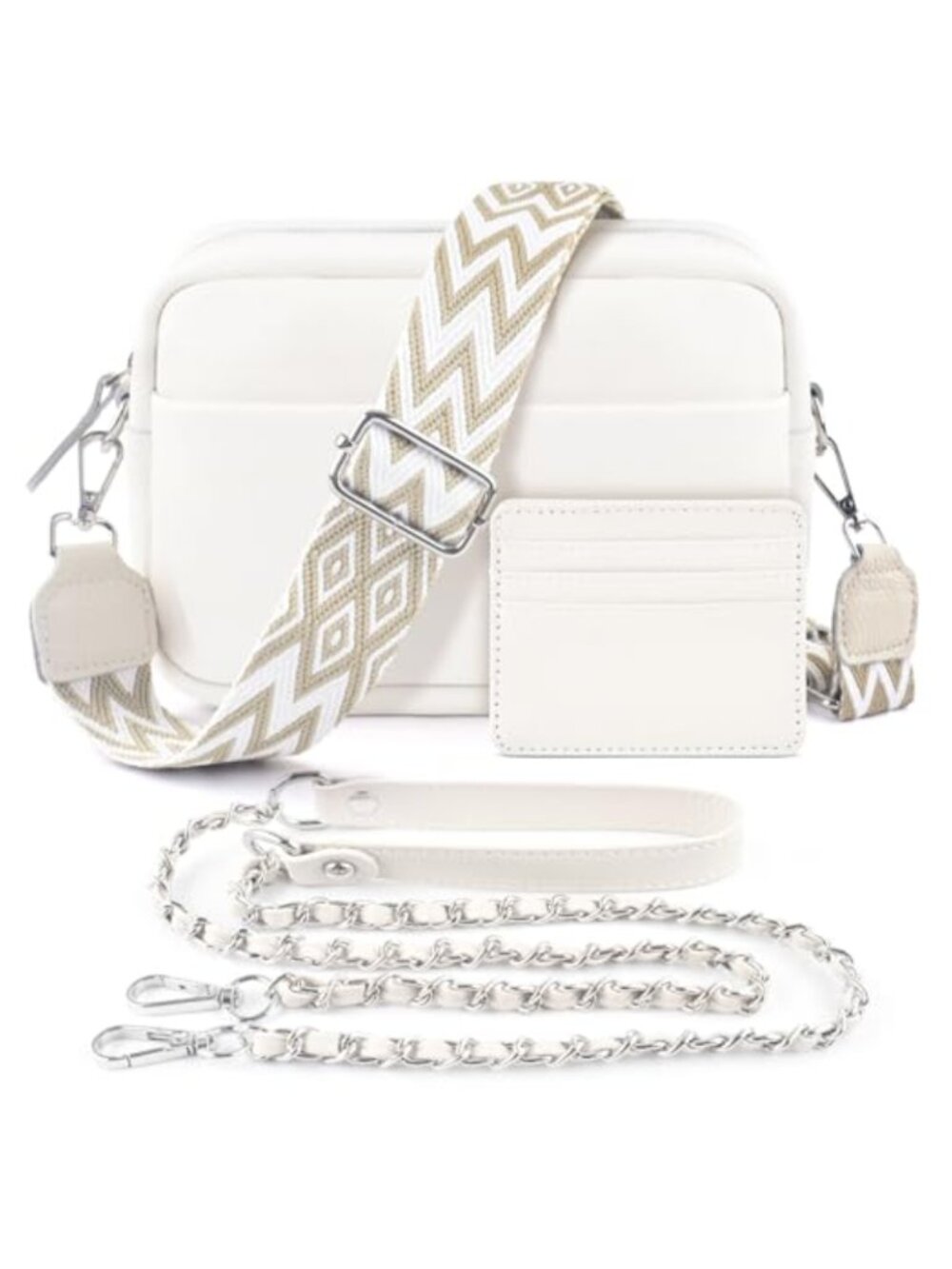 Vegan Leather Crossbody Bag with Wide & Chain Strap Card Holder